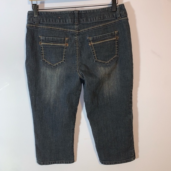 So Women's Blue Jeans low rise capri pants size 11 zig zag stitching vintage Y2K - Picture 2 of 6